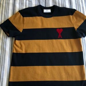 Ami Navy/Mustard stripe T